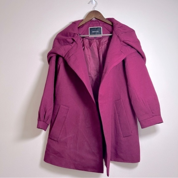 RW& Co Wool Coat Hooded w/ Extra Large Hood Witchy Cloak Style Fuchsia Small - Picture 10 of 10